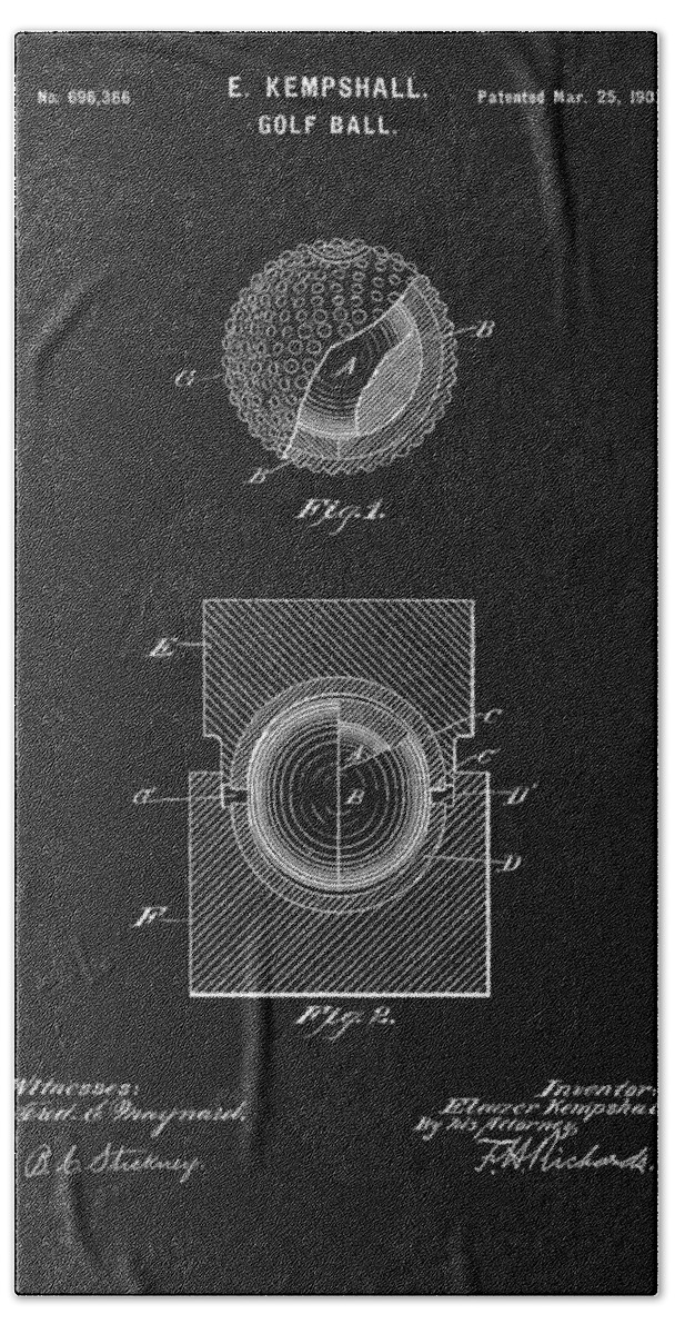 1902 Golf Ball Patent Beach Towel featuring the drawing 1902 Golf Ball Patent by Dan Sproul