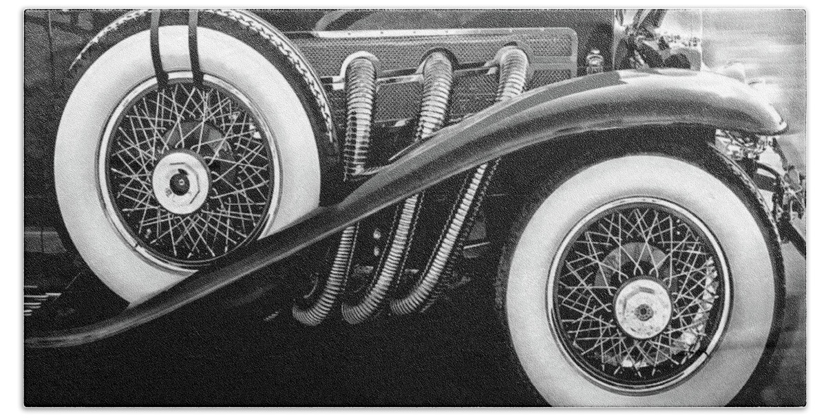 Car Photography Beach Towel featuring the photograph 1932 Duesenberg Convertable by Jerry Cowart