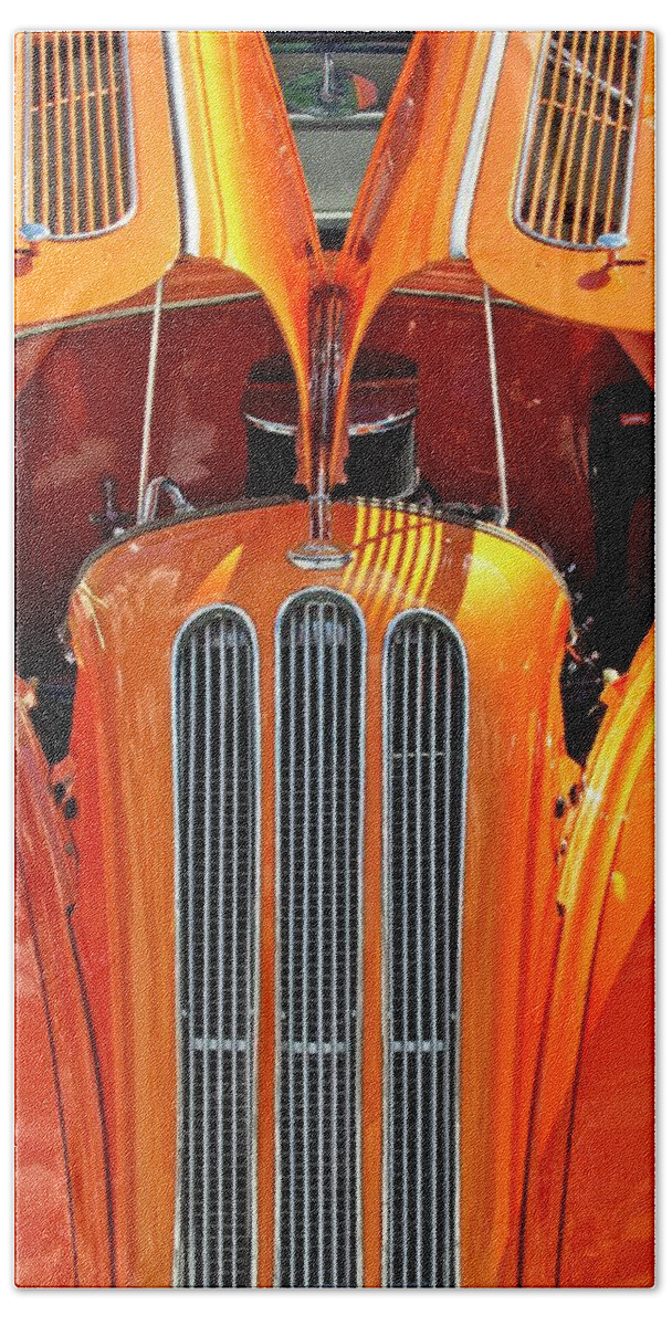 Anglia Beach Towel featuring the photograph 1948 Ford Anglia Grille and Engine by Carolyn Marshall