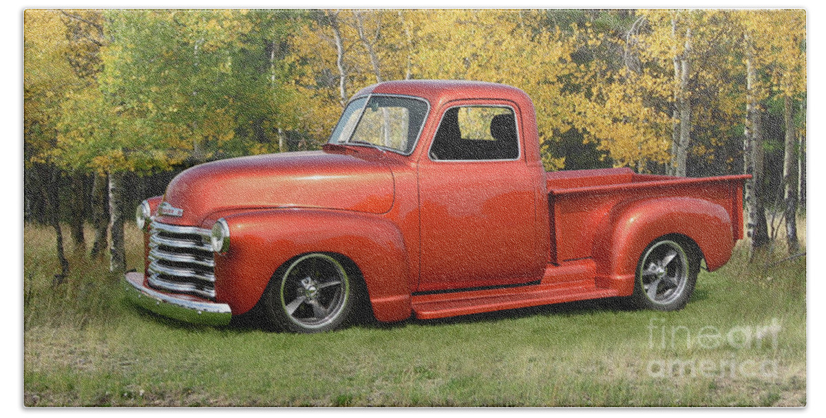 1953 Beach Towel featuring the photograph 1953 Chevy Pickup, Aspens by Ron Long