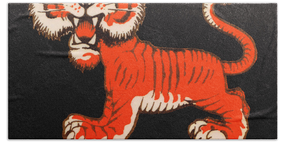 Princeton Beach Towel featuring the mixed media 1955 Princeton Tigers Art by Row One Brand