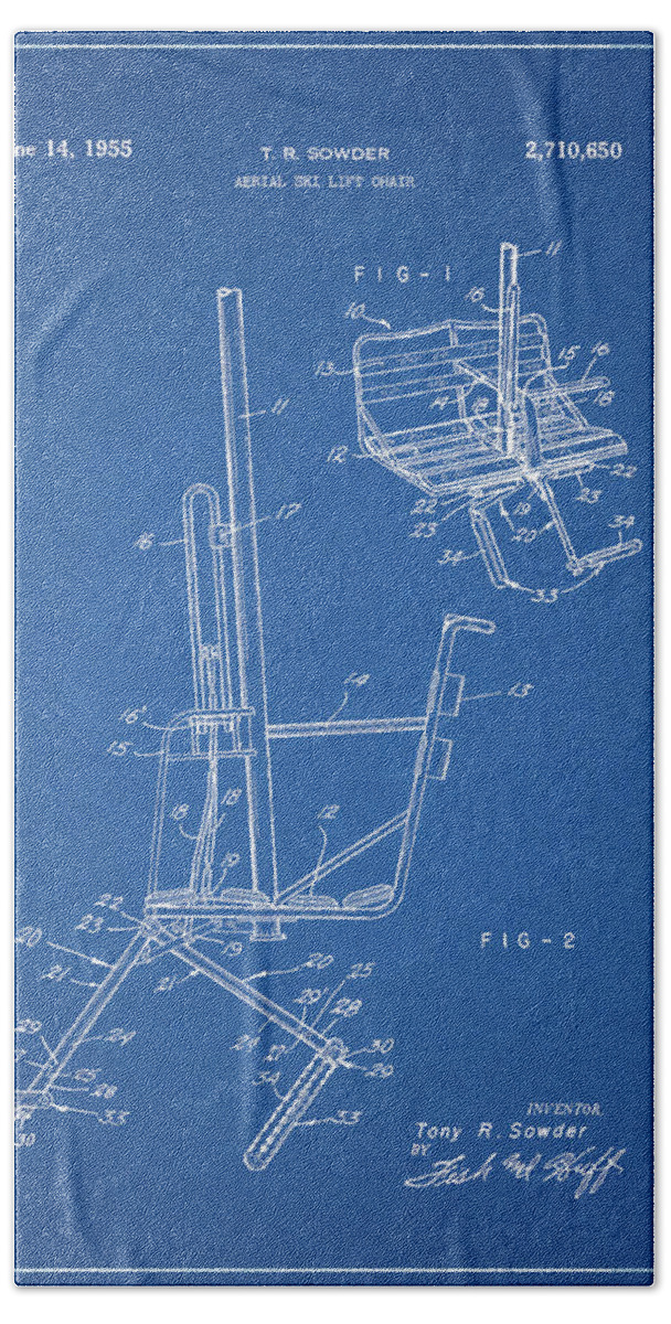 1955 Ski Lift Patent Blueprint Beach Towel featuring the drawing 1955 Ski Lift Patent Blueprint by Dan Sproul
