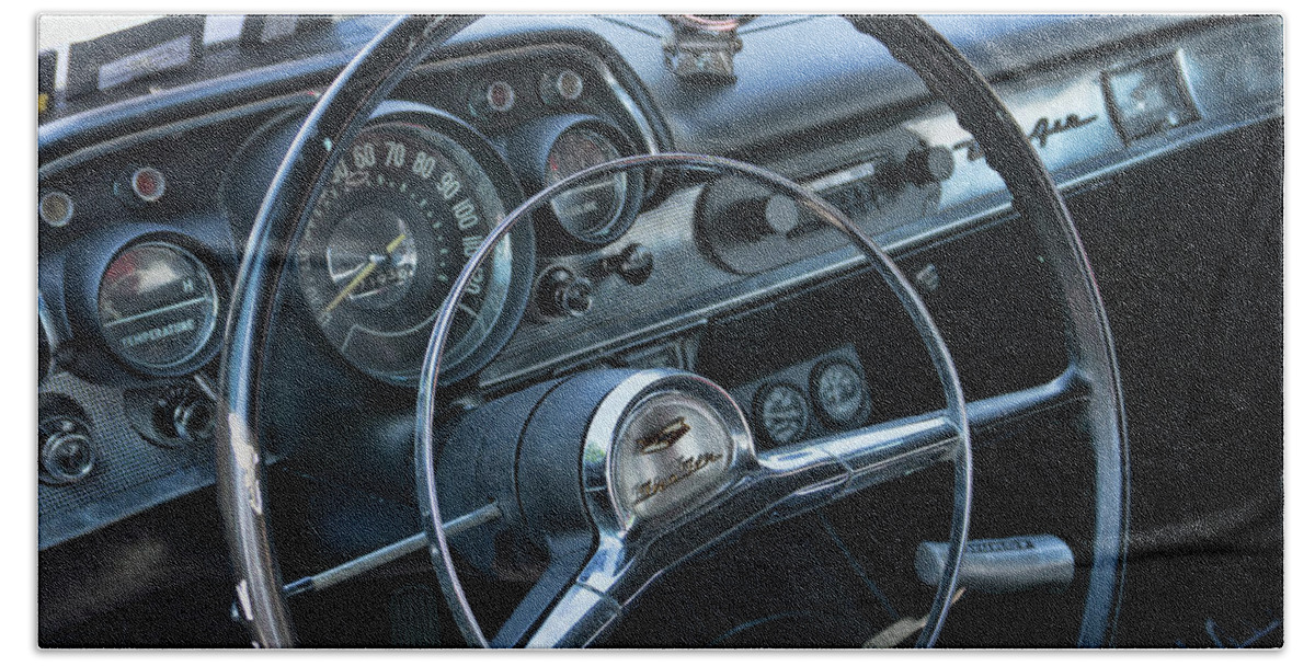 Car Beach Sheet featuring the photograph 1957 Chevy Bel Air 210 dash by Daniel Adams