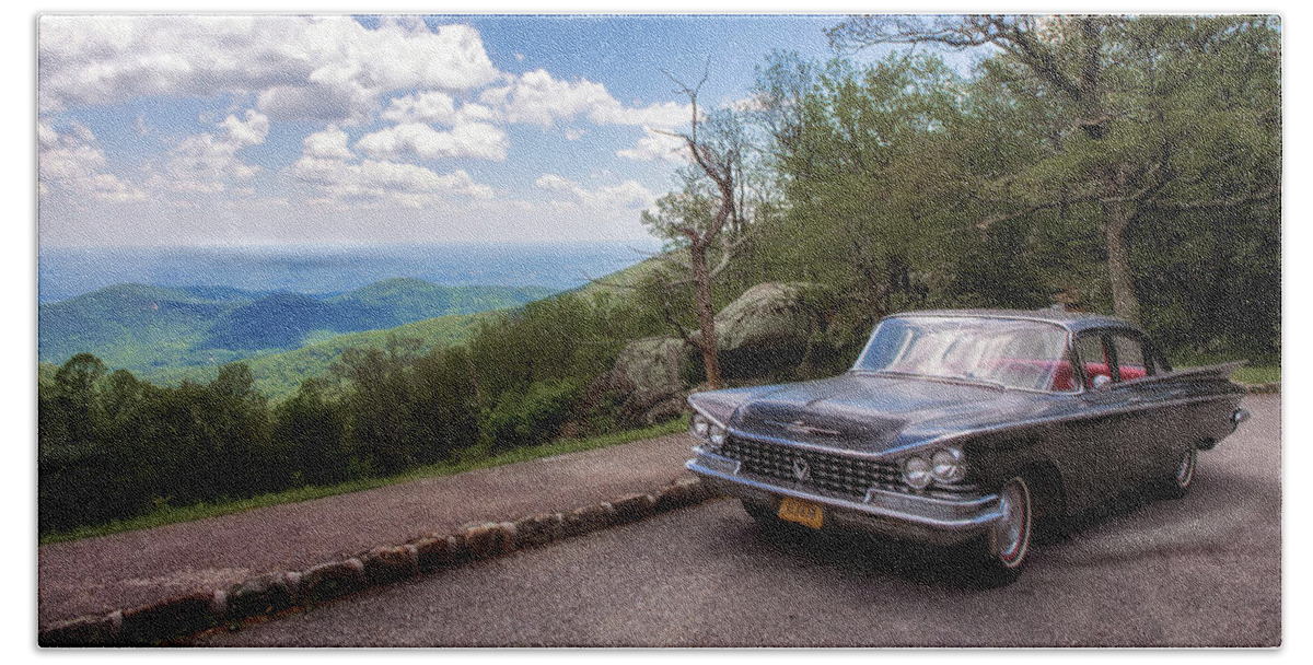 1959 Buick Beach Towel featuring the photograph 1959 Buick - Blue Ridge Parkway by Susan Rissi Tregoning