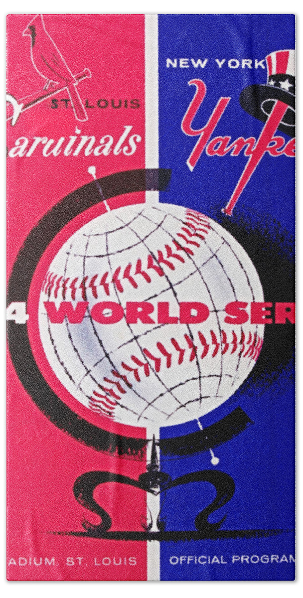 St. Louis Cardinals Beach Towel featuring the mixed media 1964 World Series Program by Row One Brand