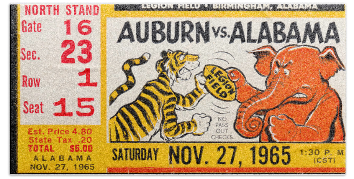 Iron Bowl Beach Towel featuring the mixed media 1965 Iron Bowl by Row One Brand