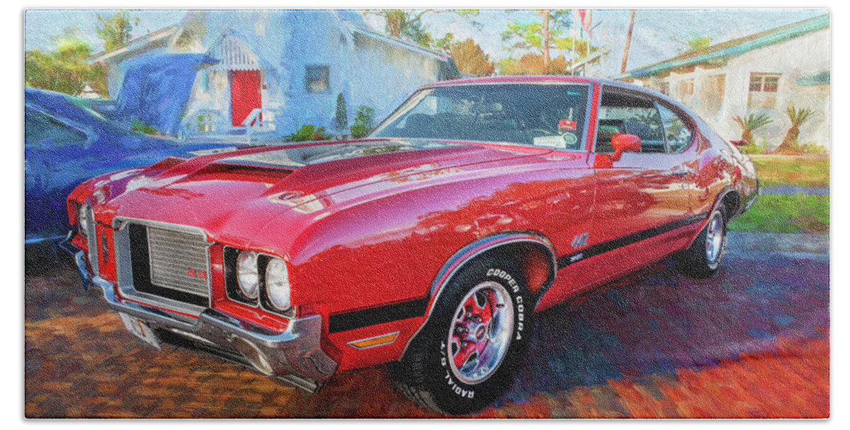 1971 Oldsmobile 442 W30 Beach Towel featuring the photograph 1971 Oldsmobile 442 W30 X110 by Rich Franco