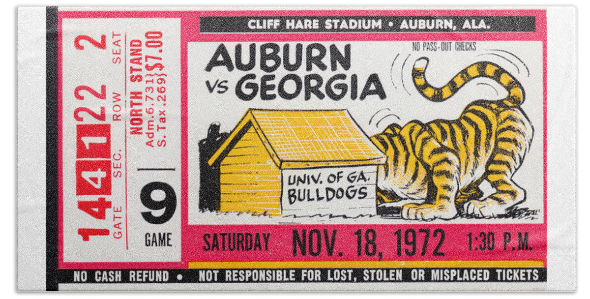Auburn Beach Towel featuring the mixed media 1972 Auburn vs. Georgia by Row One Brand