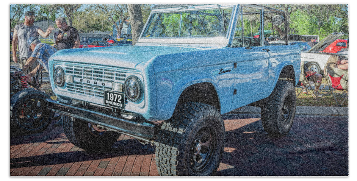 1972 Wind Blue Ford Bronco Beach Towel featuring the photograph 1972 Wind Blue Ford Bronco X111 by Rich Franco