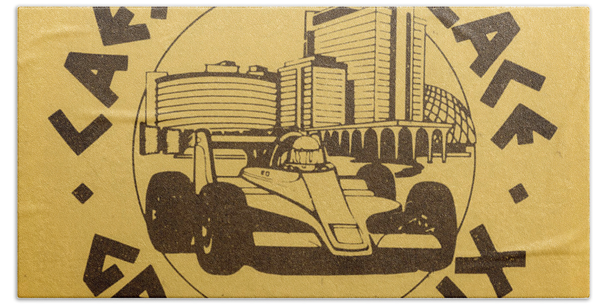 1981 Beach Towel featuring the mixed media 1981 Caesar's Palace Grand Prix by Row One Brand
