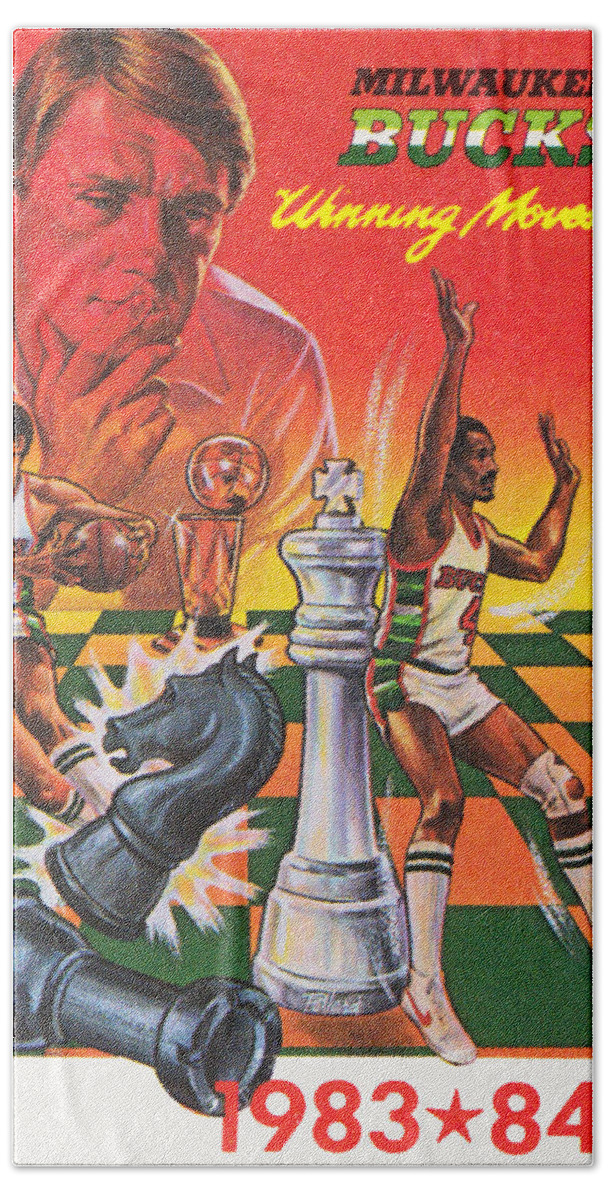 Milwaukee Bucks Beach Towel featuring the mixed media 1983 Winning Moves by Row One Brand