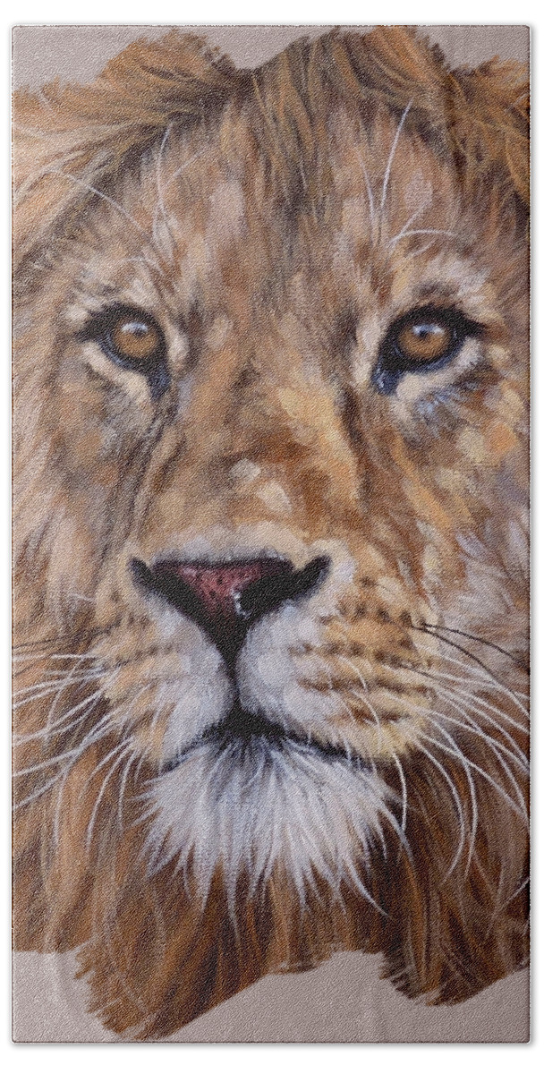 Lion Beach Towel featuring the painting African Lion Painting #1 by Rachel Stribbling