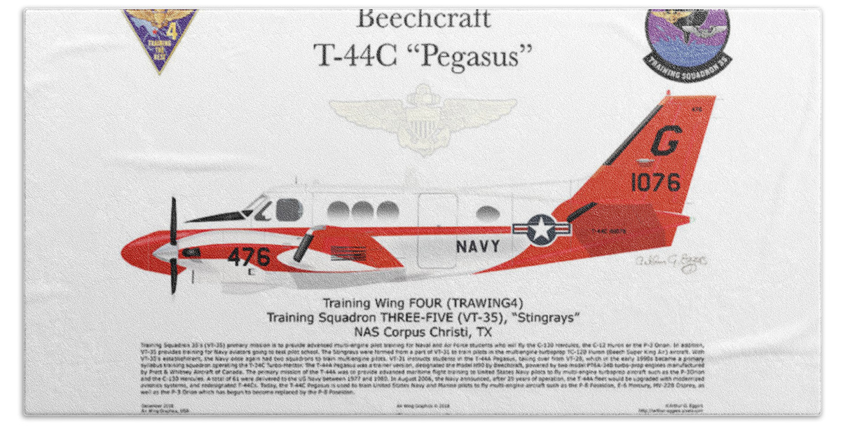 Beechcraft Beach Sheet featuring the digital art Beechcraft T-44C Pegasus #2 by Arthur Eggers
