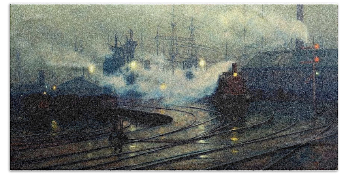 Walden Beach Towel featuring the painting Cardiff Docks by Lionel Walden