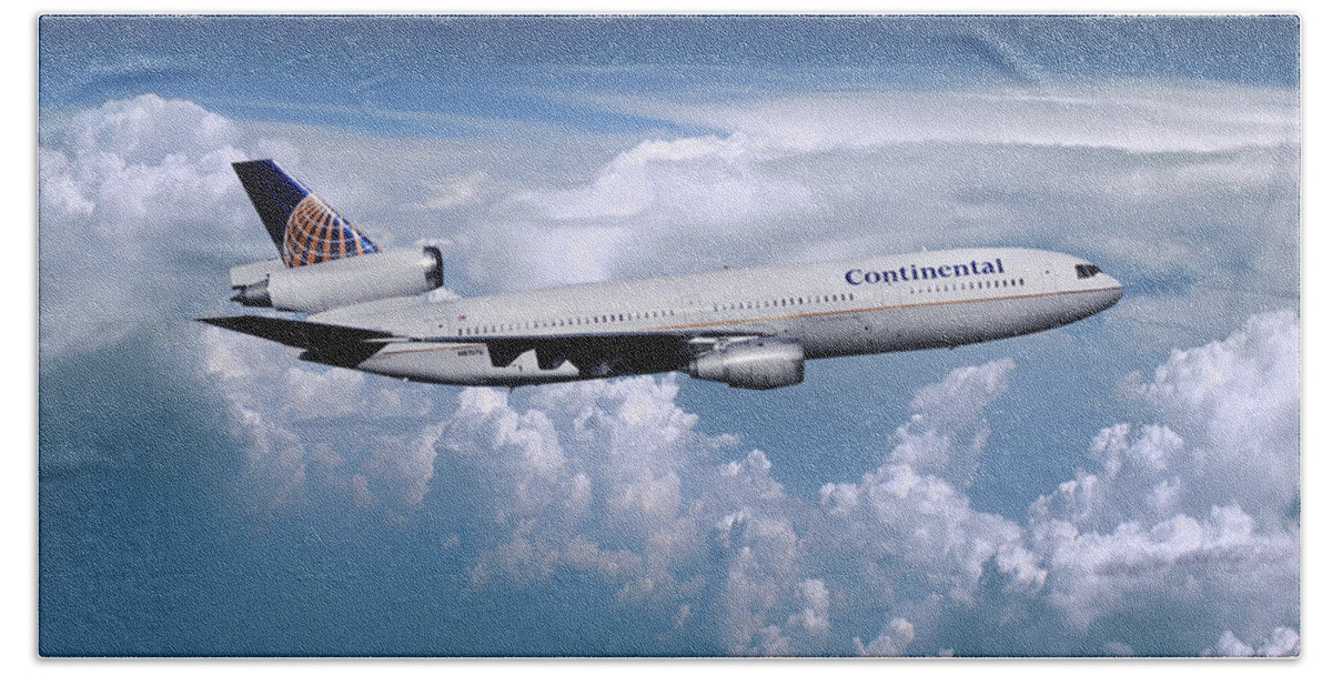 Continental Airlines Beach Towel featuring the mixed media Classic Continental Airlines DC-10 #2 by Erik Simonsen