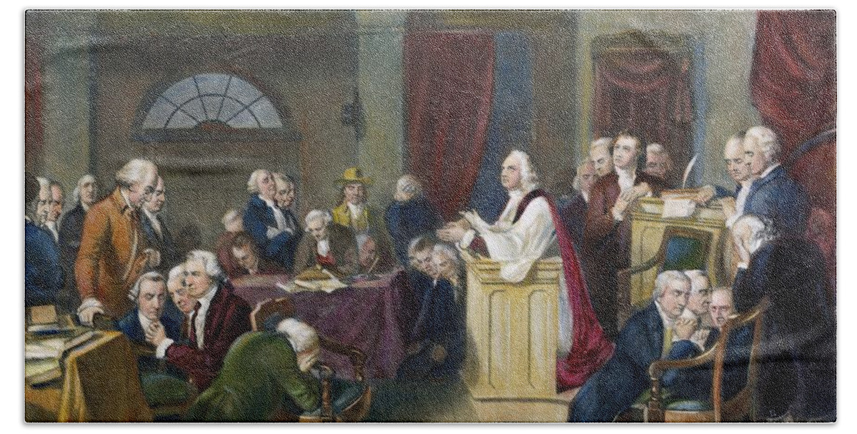 1774 Beach Towel featuring the painting Continental Congress #2 by Granger