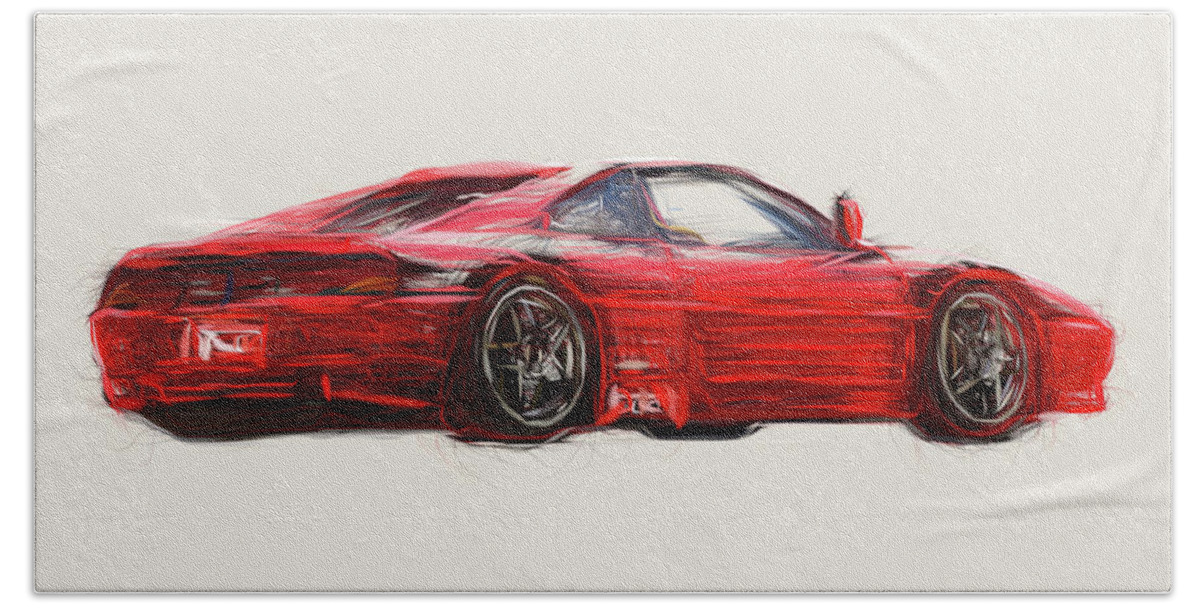 Ferrari Beach Towel featuring the digital art Ferrari 348 GT Competizione Car Drawing #2 by CarsToon Concept