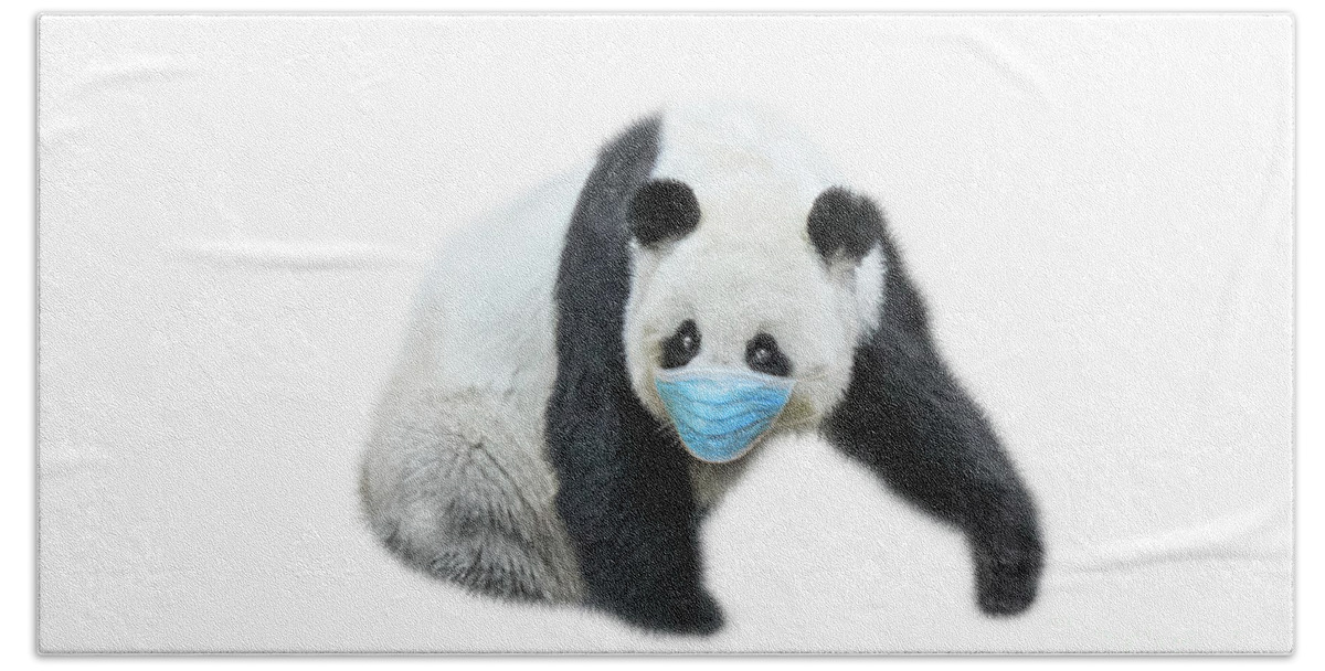 Covid 19 China Beach Towel featuring the photograph Giant Panda with surgical mask #2 by Benny Marty