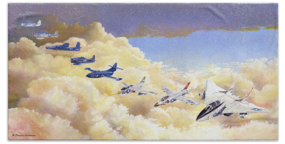 Aviation Art Beach Towel featuring the painting Grumman Cats Fantasy Formation #2 by Douglas Castleman