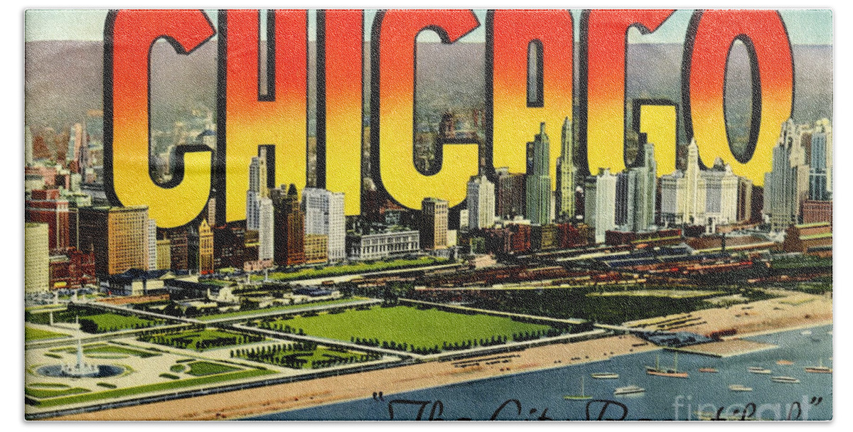 Retro Beach Towel featuring the photograph Retro Chicago Poster by Action