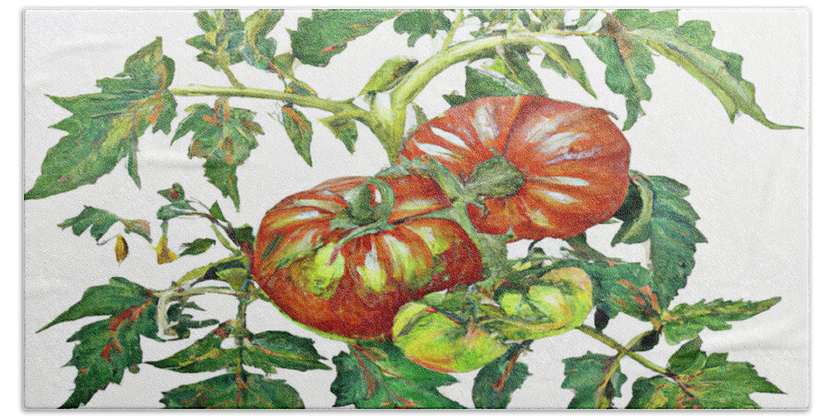 Two Red Tomatoes Beach Towel featuring the digital art 2 Tomatoes 2 B by Cathy Anderson