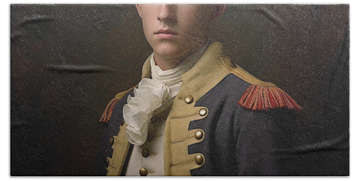 Young George Washington As Military High School Art Beach Towel featuring the painting Young George Washington as Military High School by Asar Studios #2 by Celestial Images