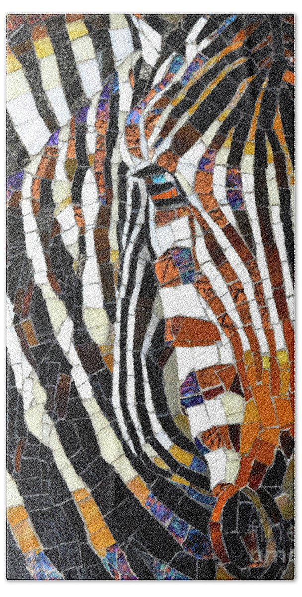 Cynthie Fisher Beach Towel featuring the painting Zebra Glass Mosaic #2 by Cynthie Fisher