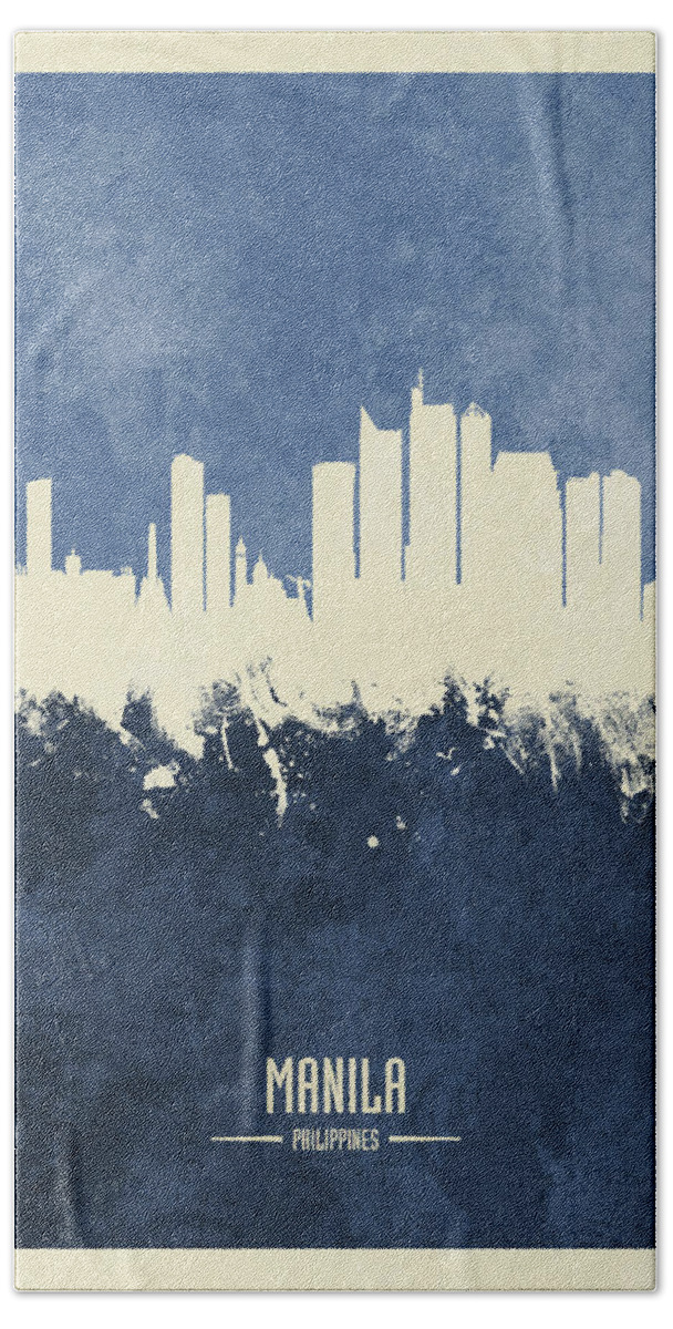 Manila Beach Towel featuring the digital art Manila Philippines Skyline by Michael Tompsett
