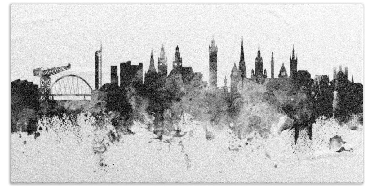 Glasgow Beach Towel featuring the digital art Glasgow Scotland Skyline by Michael Tompsett