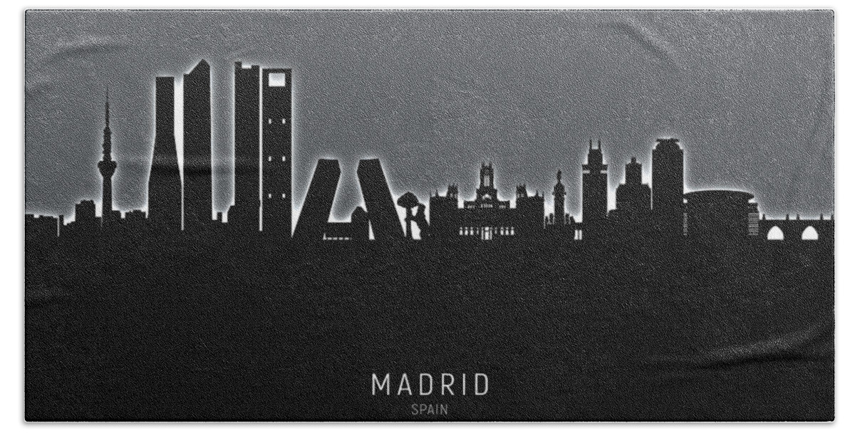 Madrid Beach Towel featuring the digital art Madrid Spain Skyline #23 by Michael Tompsett