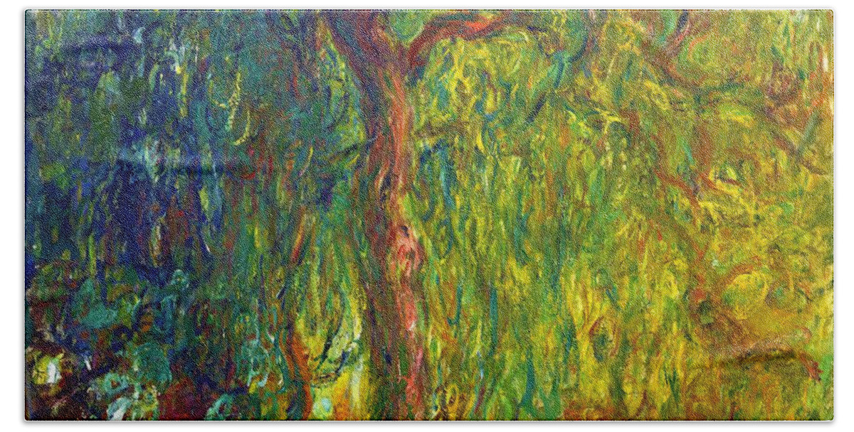 Weeping Willow Beach Towel featuring the painting Weeping Willow #24 by Claude Monet