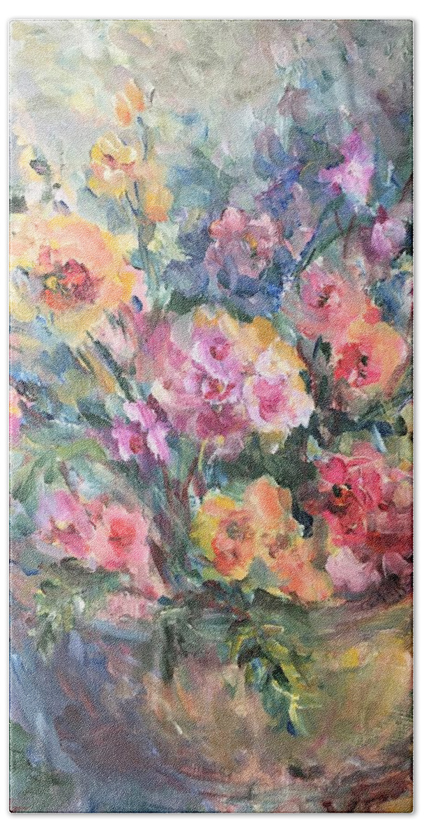 Floral Beach Towel featuring the painting Floral Painting #2 by Mary Wolf