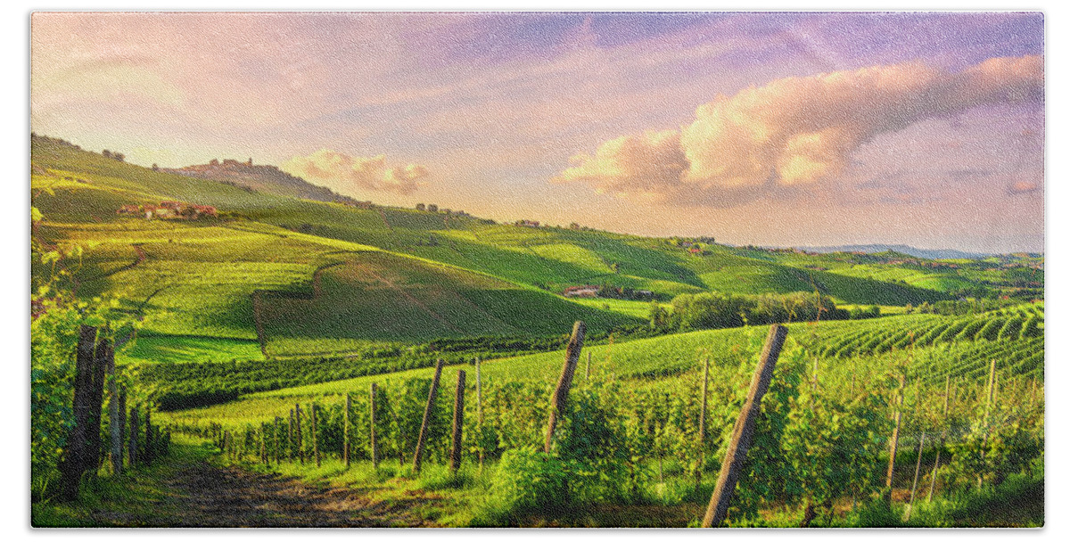 Vineyards Beach Towel featuring the photograph Langhe vineyards view, Barolo and La Morra, Piedmont, Italy Euro #3 by Stefano Orazzini