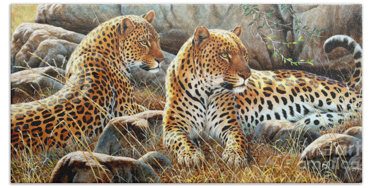 Cynthie Fisher African Beach Towel featuring the painting Leopard #3 by Cynthie Fisher