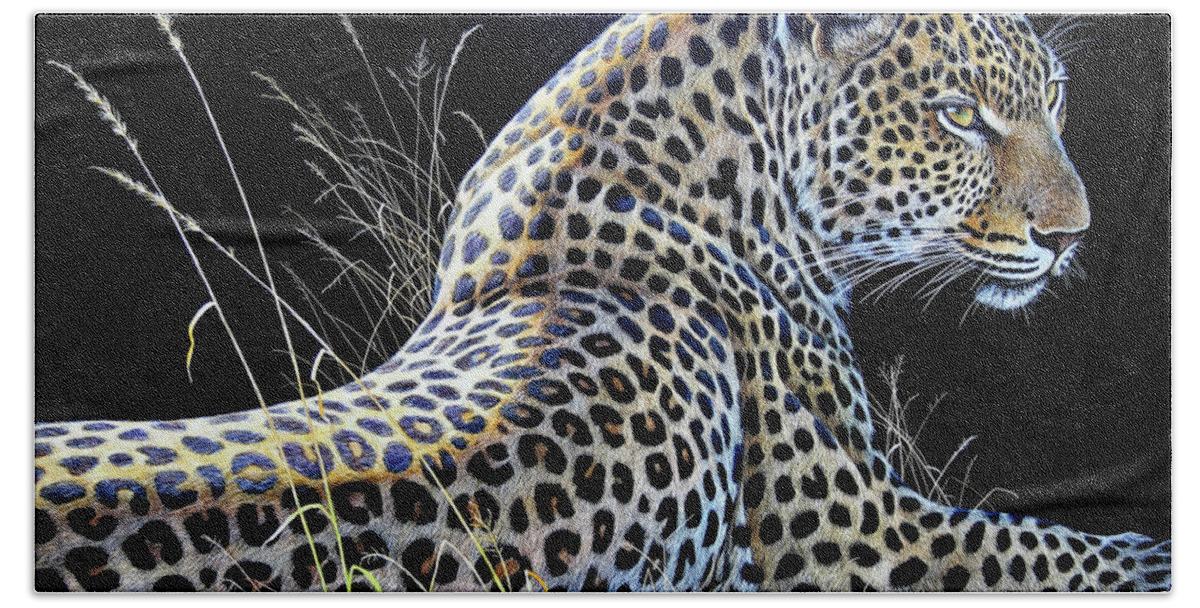 Cynthie Fisher African Beach Towel featuring the painting Leopard Scratch Board #3 by Cynthie Fisher