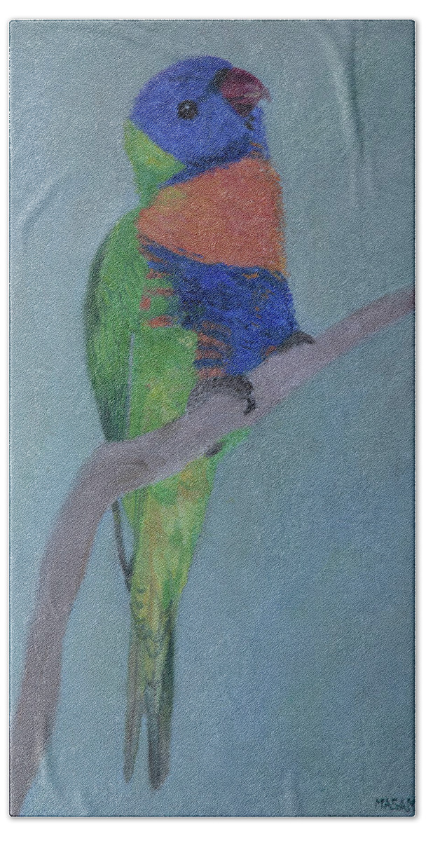 Bird Beach Towel featuring the painting Rainbow Lorikeet #3 by Masami IIDA