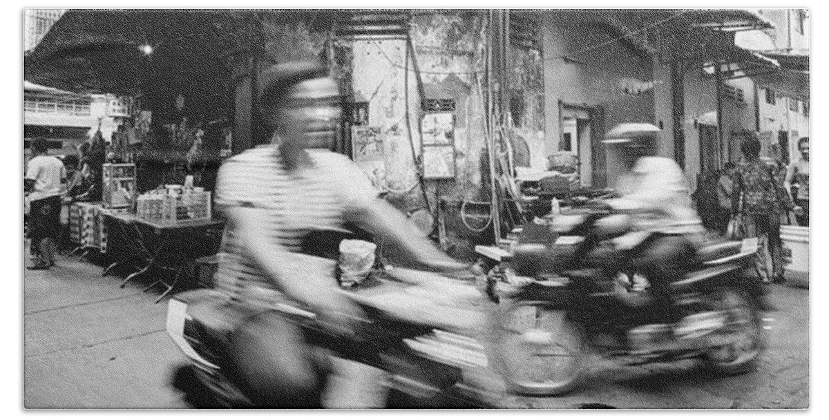Panoramic Beach Towel featuring the photograph Siem Reap cambodia street motorbikes #3 by Sonny Ryse