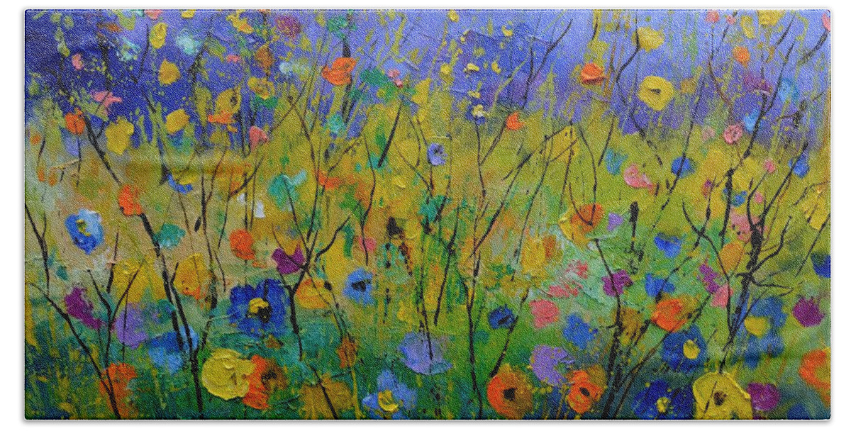 Poppies Beach Towel featuring the painting Summer flowers #1 by Pol Ledent