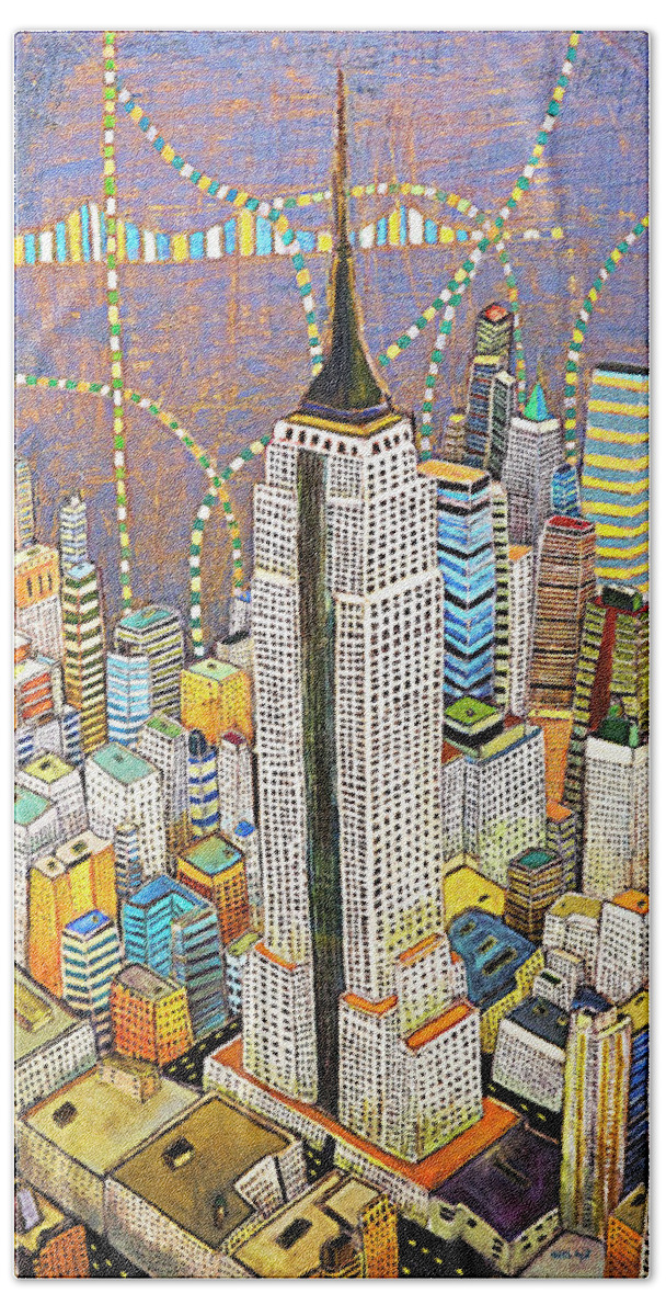 Empire State Building Beach Towel featuring the painting The Empire of Manhattan #3 by Habib Ayat