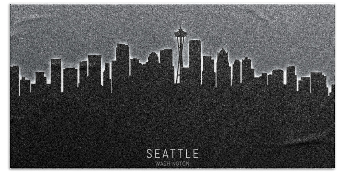 Seattle Beach Towel featuring the digital art Seattle Washington Skyline #31 by Michael Tompsett
