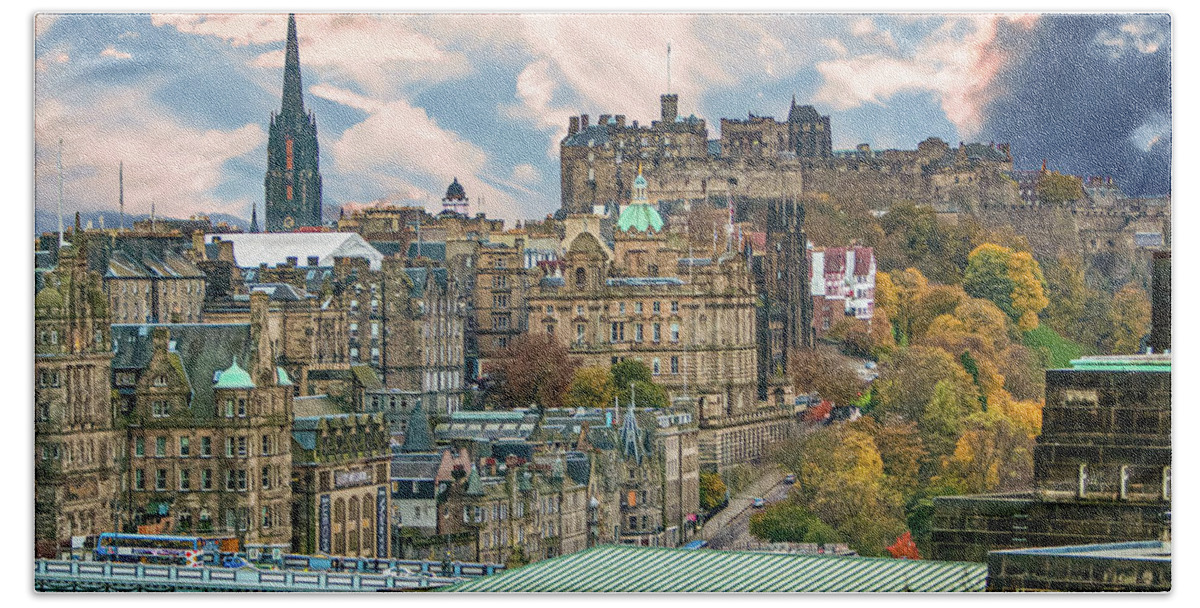 City Of Edinburgh Beach Towel featuring the digital art City of Edinburgh Scotland by SnapHappy Photos