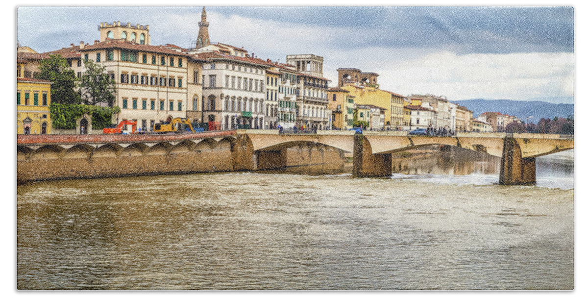 Arno Beach Towel featuring the photograph cityscape of Florence #4 by Vivida Photo PC