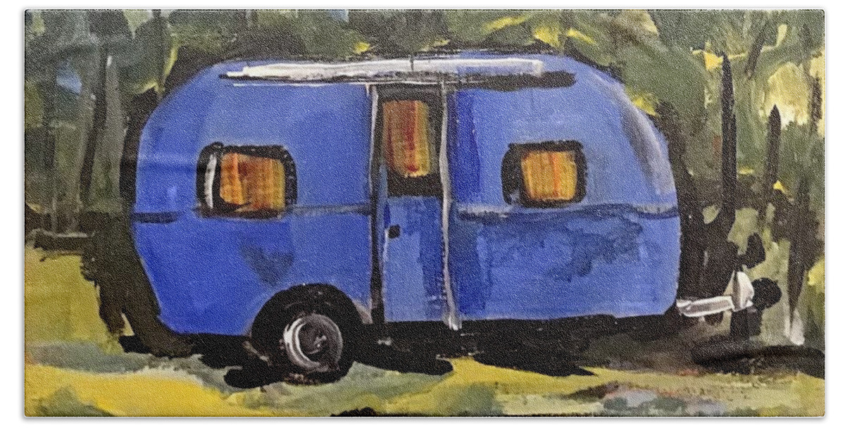 Vintage Trailer Beach Towel featuring the painting Happy Camper #5 by Cynthia Blair