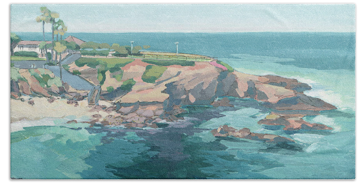 La Jolla Cove Beach Towel featuring the painting La Jolla Cove - San Diego, California #3 by Paul Strahm
