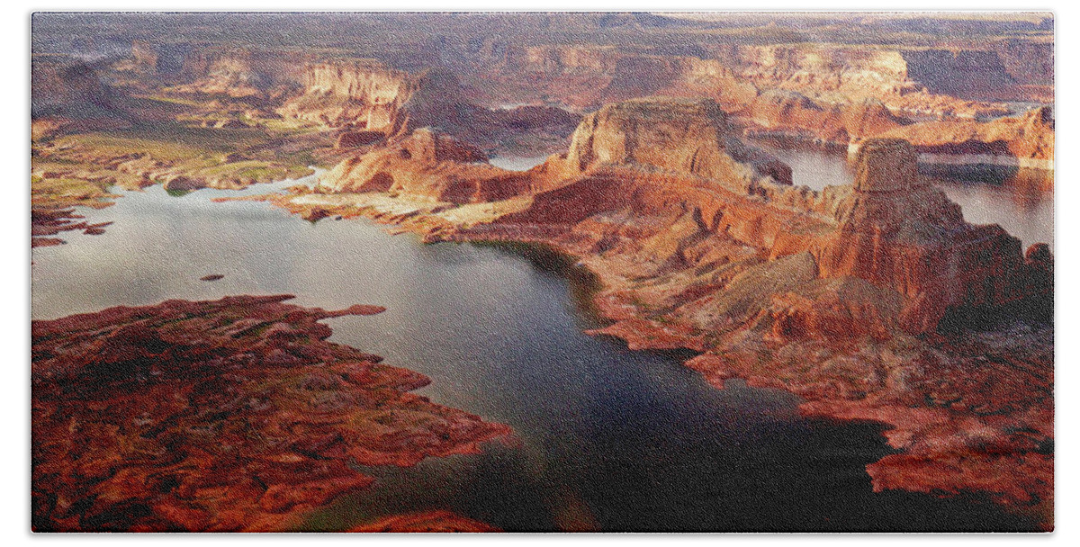 Lake Powell Beach Towel featuring the photograph Lake Powell Sunset from the Air #4 by Rick Wilking