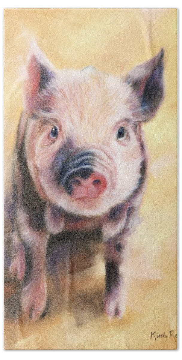 Pig Beach Towel featuring the pastel Piglet by Kirsty Rebecca