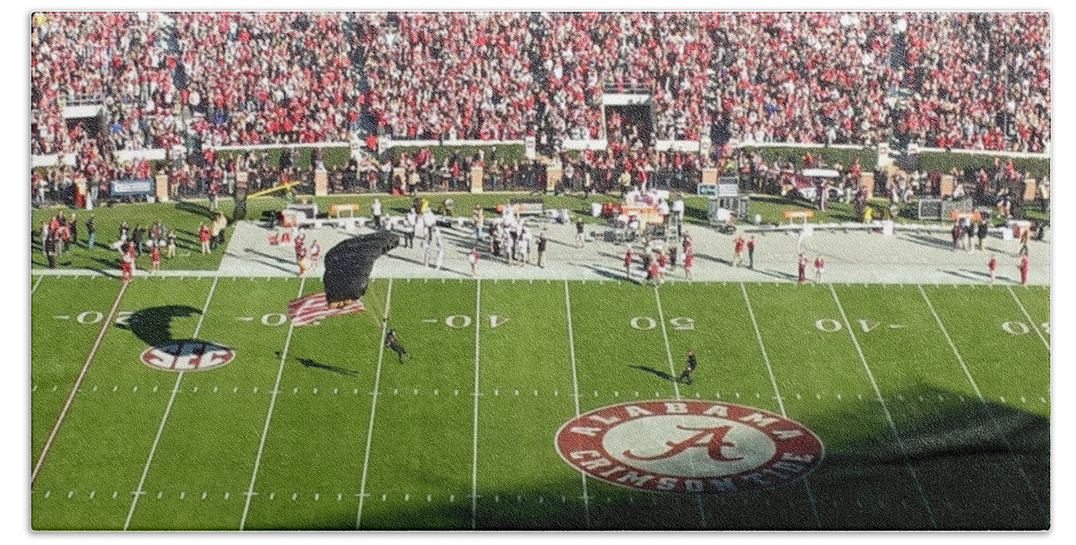 Gameday Beach Towel featuring the photograph Roll Tide Spell Out at Bryant-Denny Stadium #4 by Kenny Glover