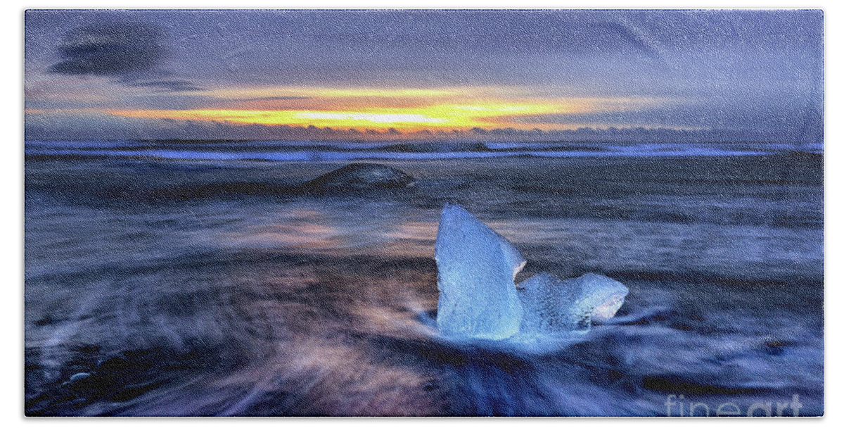 Beach Beach Towel featuring the photograph Sunrise on Diamond Beach, Southeast Iceland by Jane Rix