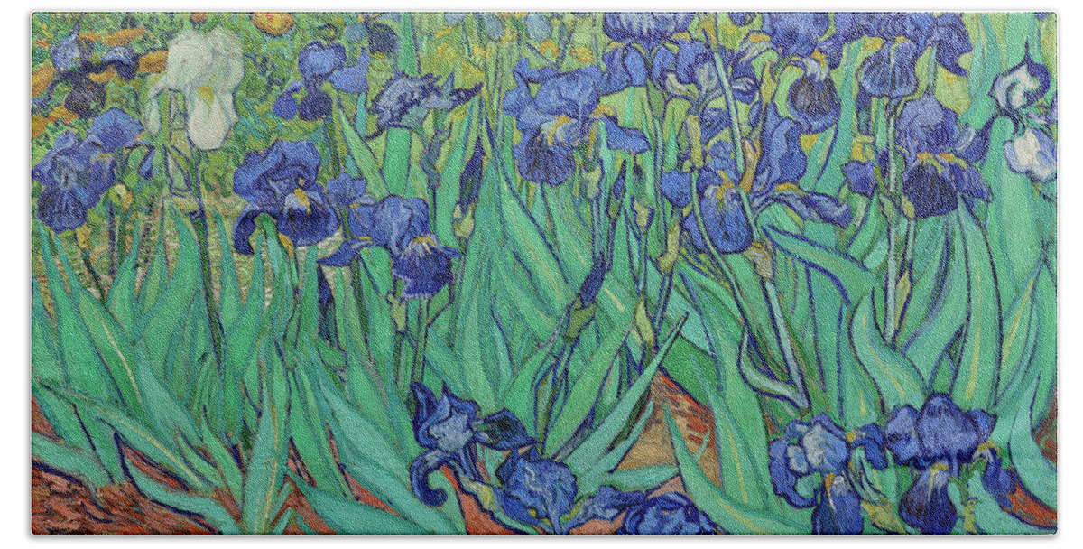Vincent Van Gogh Beach Towel featuring the painting Irises #46 by Vincent Van Gogh