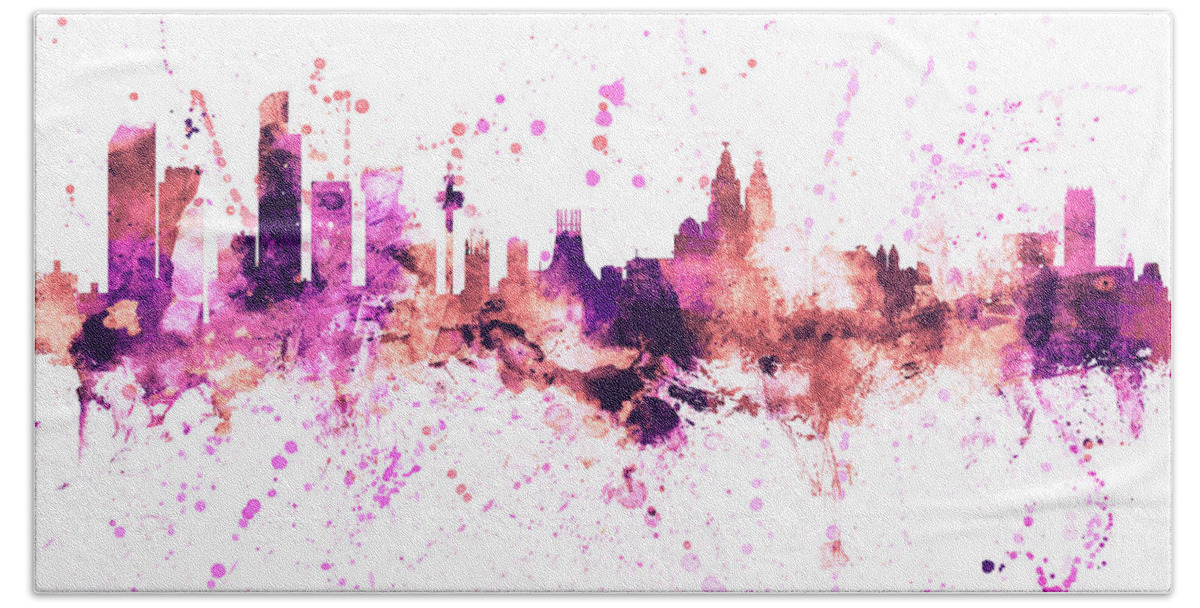 Liverpool Beach Towel featuring the digital art Liverpool England Skyline #47 by Michael Tompsett